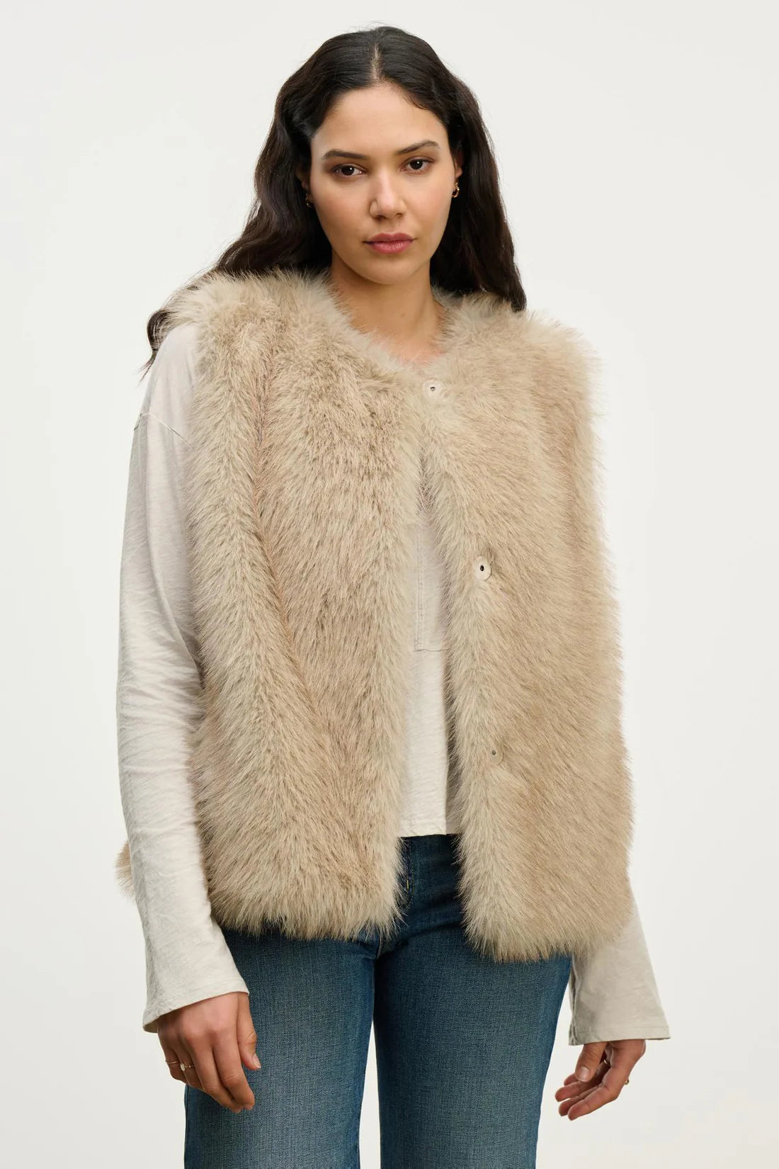 ANASTASIA FUR VEST IN TAUPE